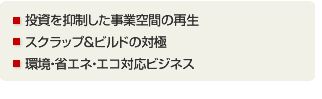 投資を抑制した事業空間の再生　スクラップ＆ビルドの対極　環境・省エネ・エコ対応ビジネス